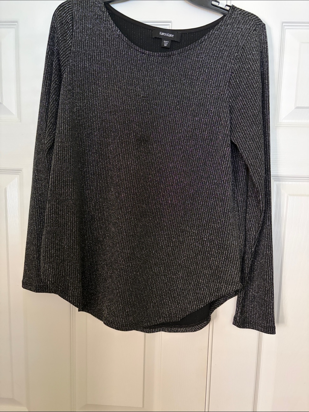 New Karen Kane Metallic Black Crewneck Women top